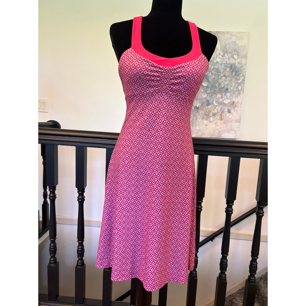 Prana Pink Geometric Racerback Active Dress with Built-in Shelf Bra XS‎